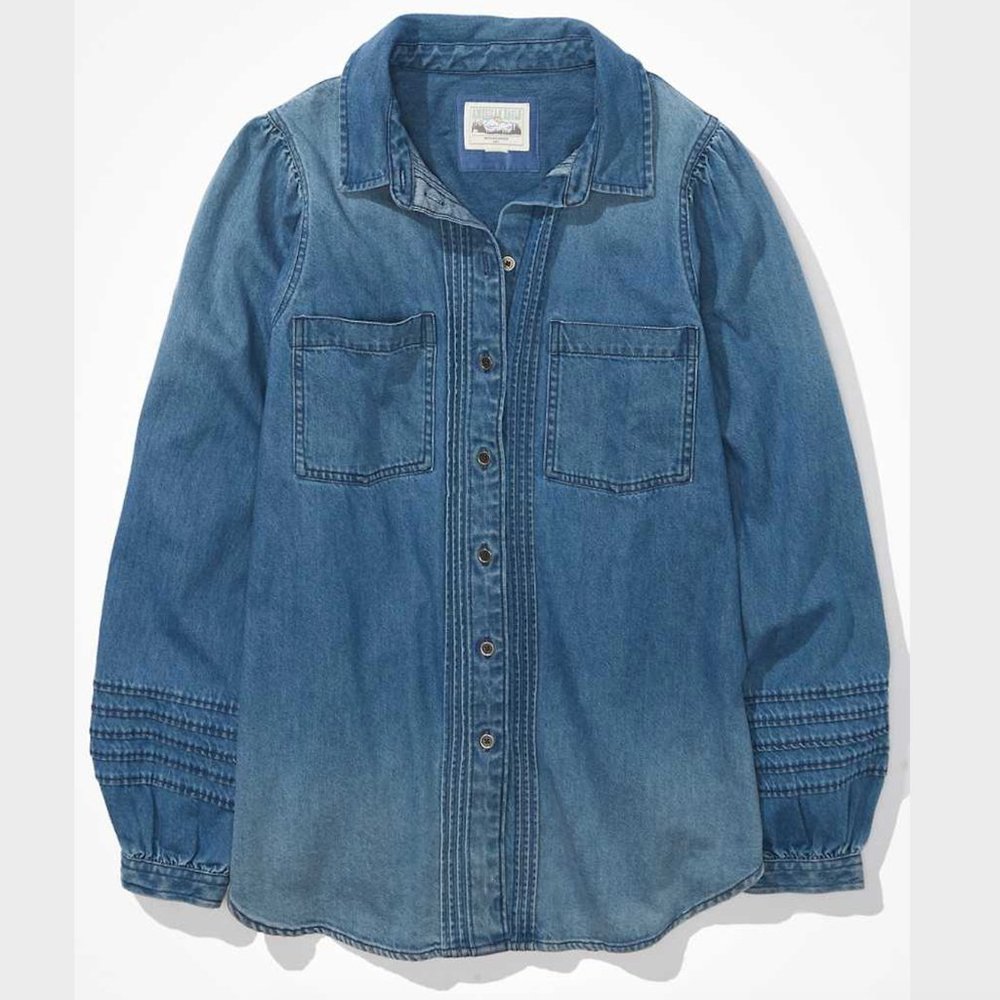 AMERICAN EAGLE OUTFITTERS Pin tuck Denim Shirt - size XS